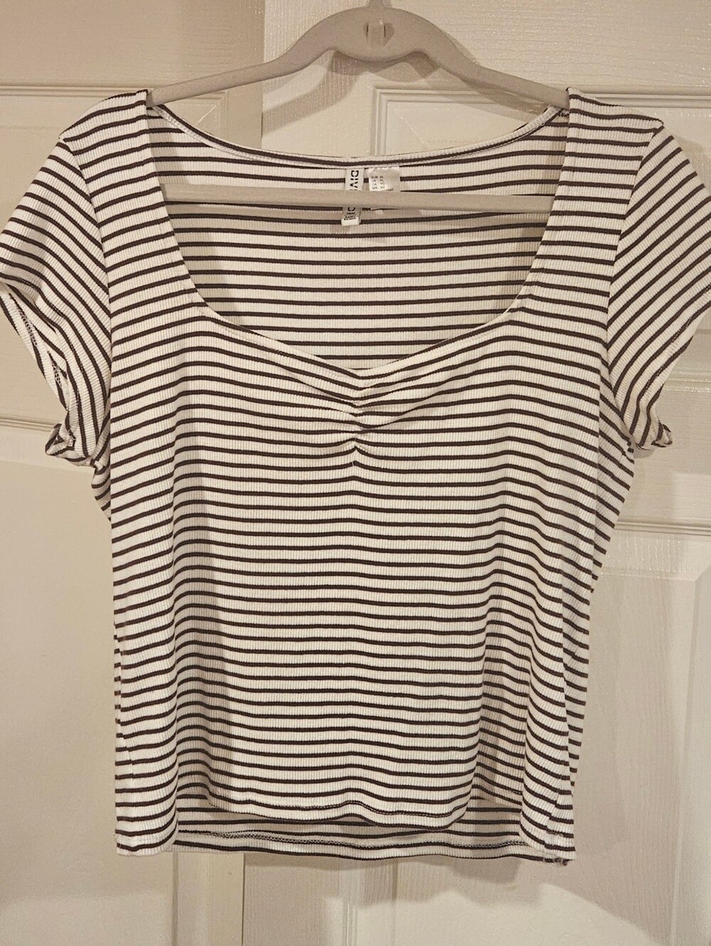 Divided Brown & White Striped Scoop Neck Short Sleeve Top